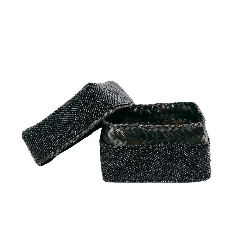 Panier Beaded en bambou et perles noires, vue 3