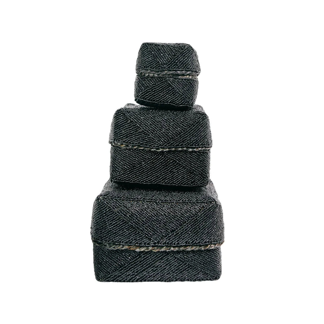 Panier Beaded en bambou et perles noires, vue 4