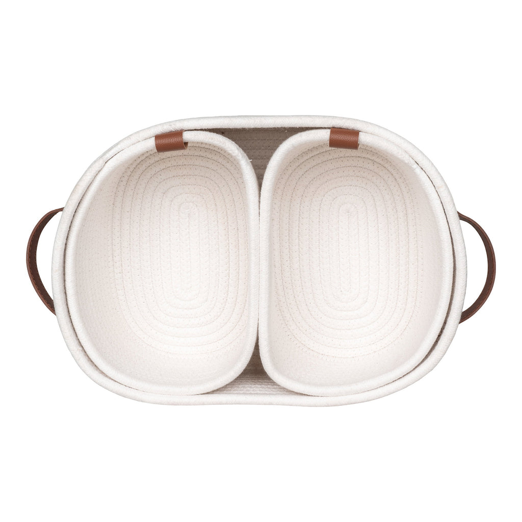 Grand panier Jarana coton blanc vue de dessus intérieur ovale tressé