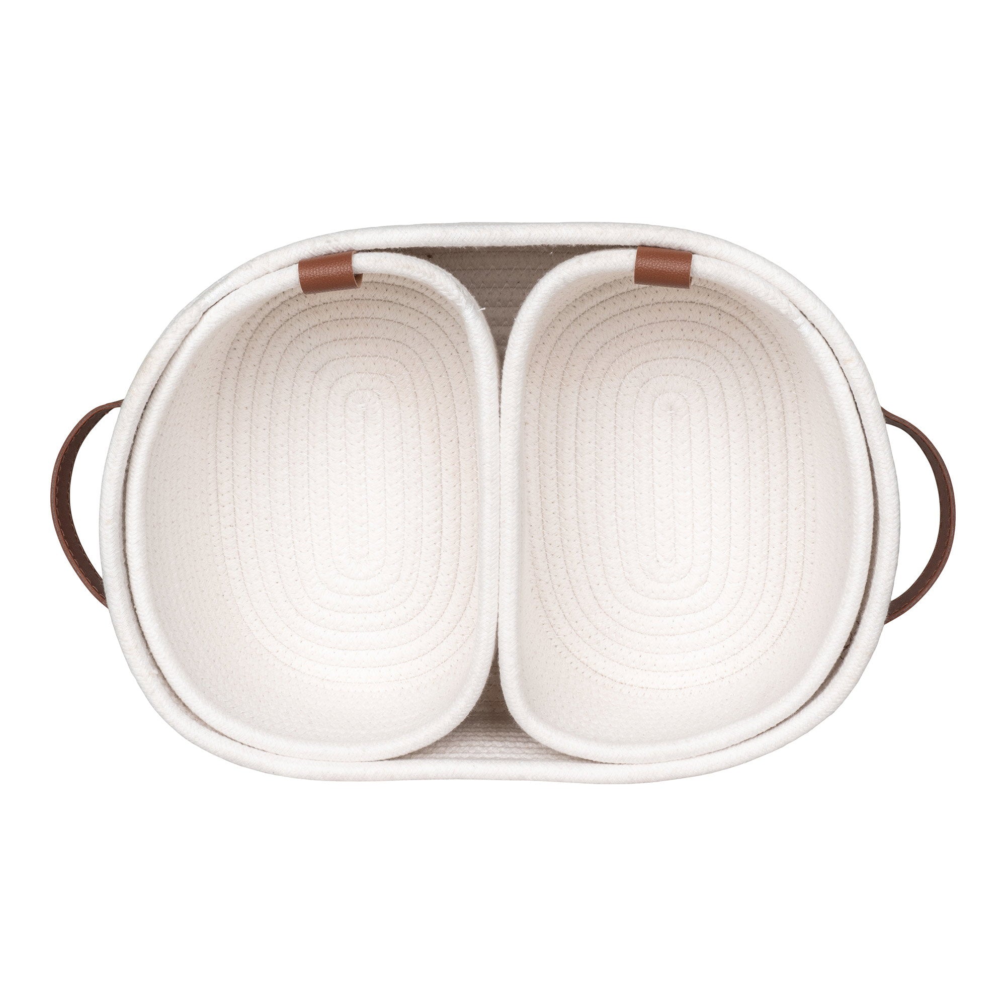 Grand panier Jarana coton blanc vue de dessus intérieur ovale tressé
