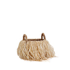 Panier de rangement Raffia en feuille de bananier avec frange de raphia naturel et deux anses