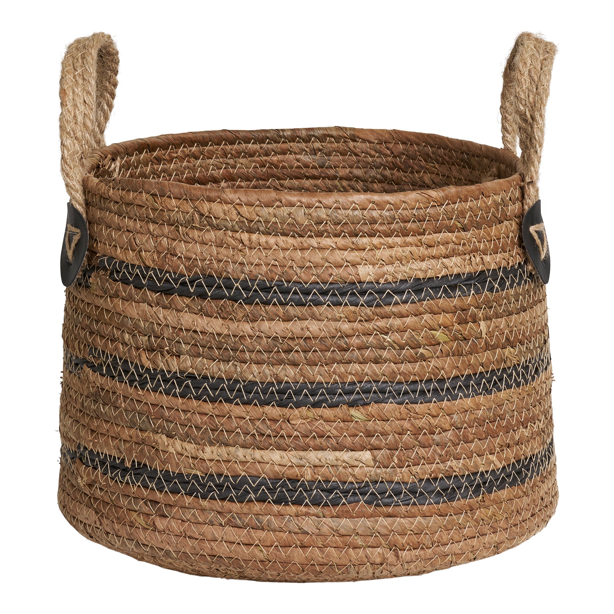 Grand panier Erba feuille bananier rayures noires ouvert vue plongeante intérieur naturel
