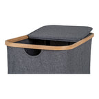 Détail bordure bambou naturel et couvercle double battant tissu gris panier Noto
