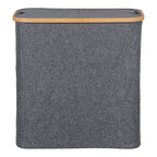 Panier linge Noto double compartiment tissu gris bambou naturel couvercle fermé face