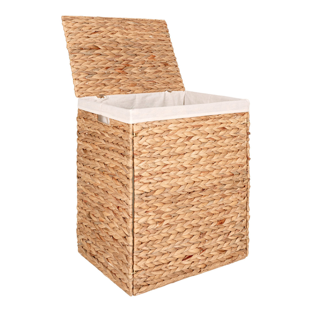 Panier linge Passo 43x32x55 cm jacinthe eau couvercle ouvert intérieur doublure coton