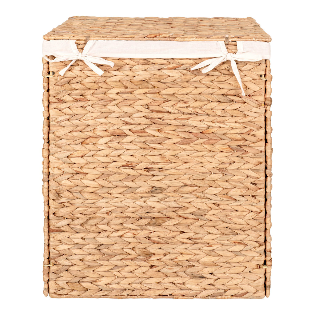 Détail doublure coton blanc liens noués panier linge Passo jacinthe eau naturelle