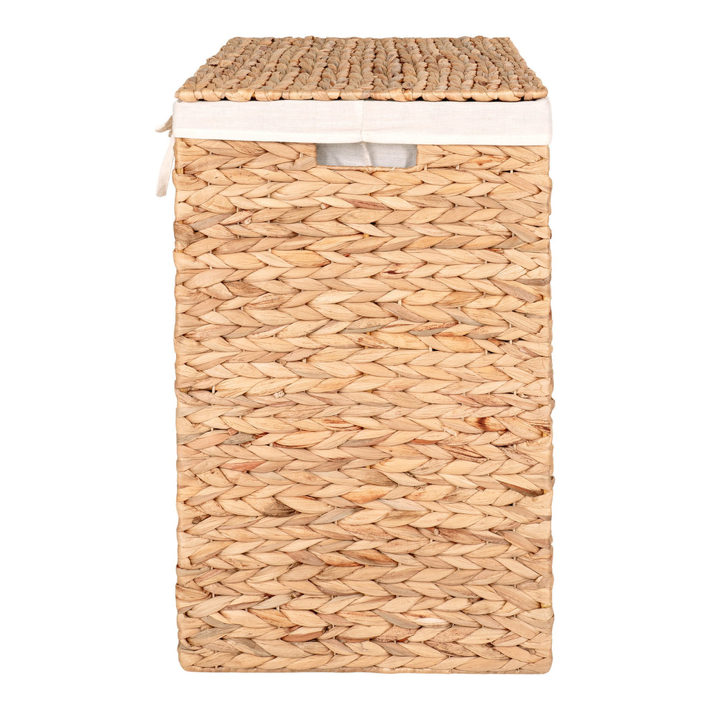 Panier linge Passo jacinthe naturelle tressée vue latérale doublure coton blanc visible