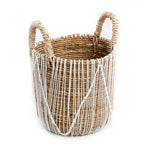 Panier macramé à points droits en coton et feuille de bananier, vue 7