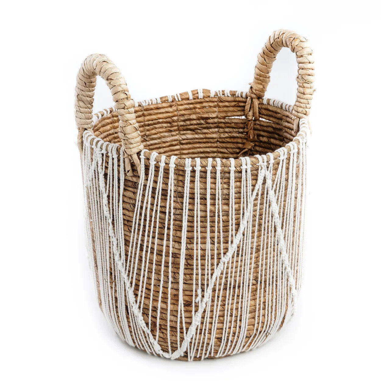 Panier macramé à points droits en coton et feuille de bananier, vue 7