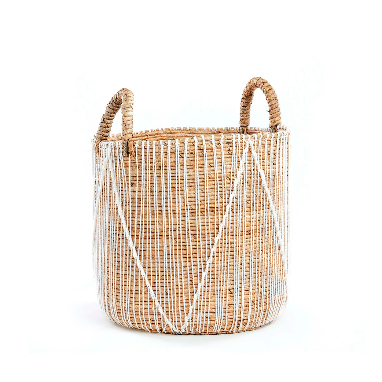 Panier macramé à points droits en coton et feuille de bananier