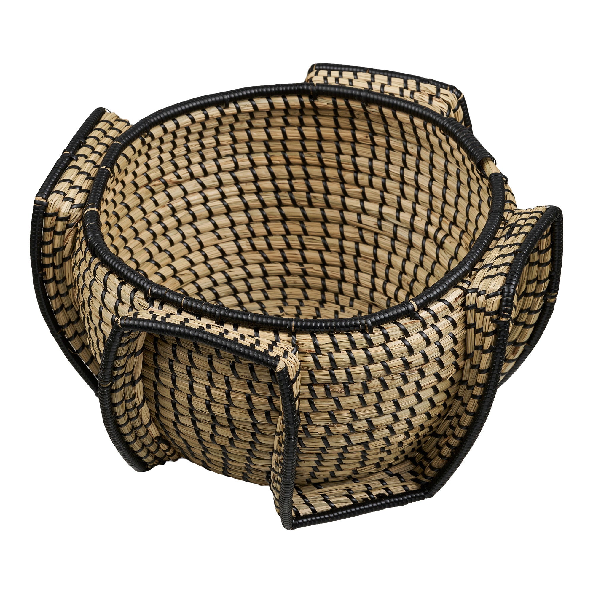 Panier Medan jonc de mer armature noire 33 cm vue de face