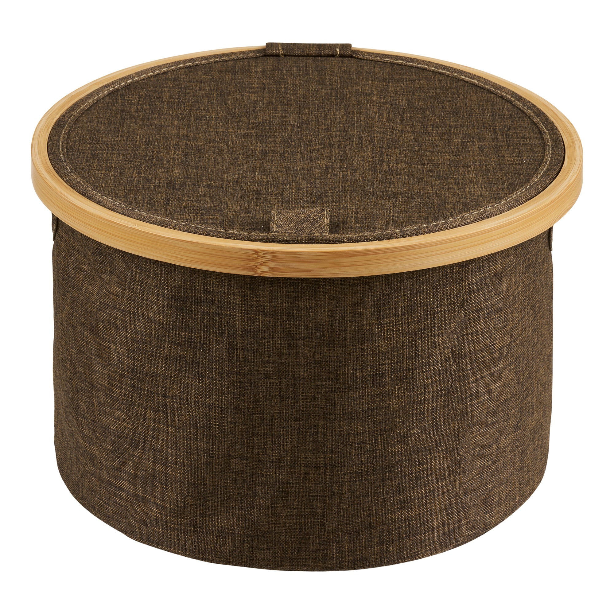 Panier Noto textile brun couvercle bambou 30 cm vue de face