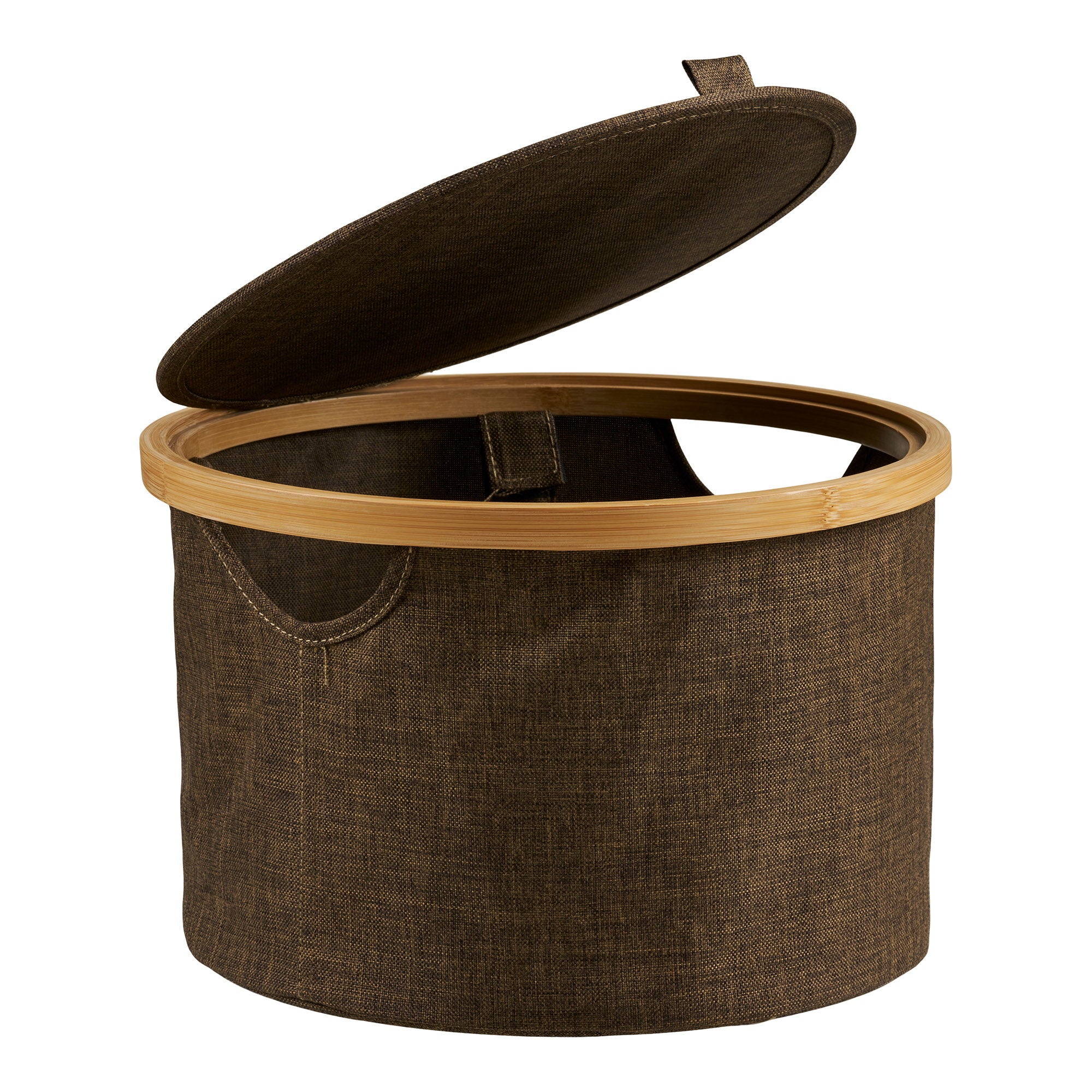 Panier Noto textile brun couvercle bambou 30 cm vue de détail