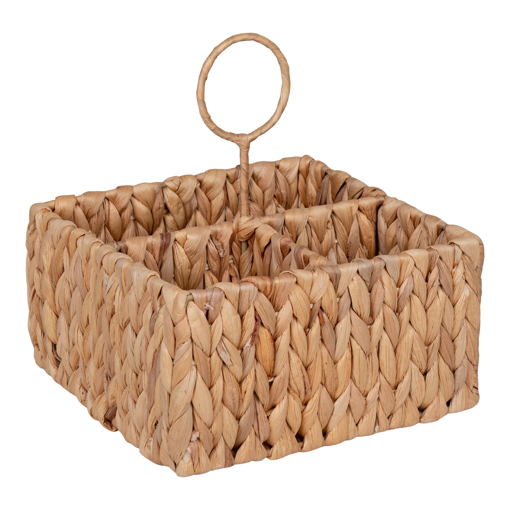 Panier organiseur Pleiku jacinthe d'eau tressée 4 compartiments poignée circulaire vue trois quarts