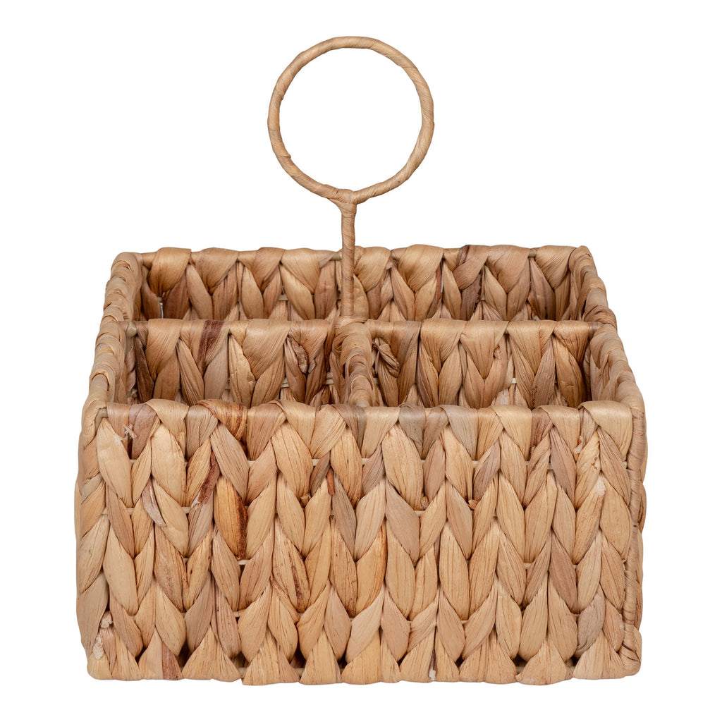 Panier organiseur Pleiku jacinthe tressée 4 compartiments vue de face poignée ronde