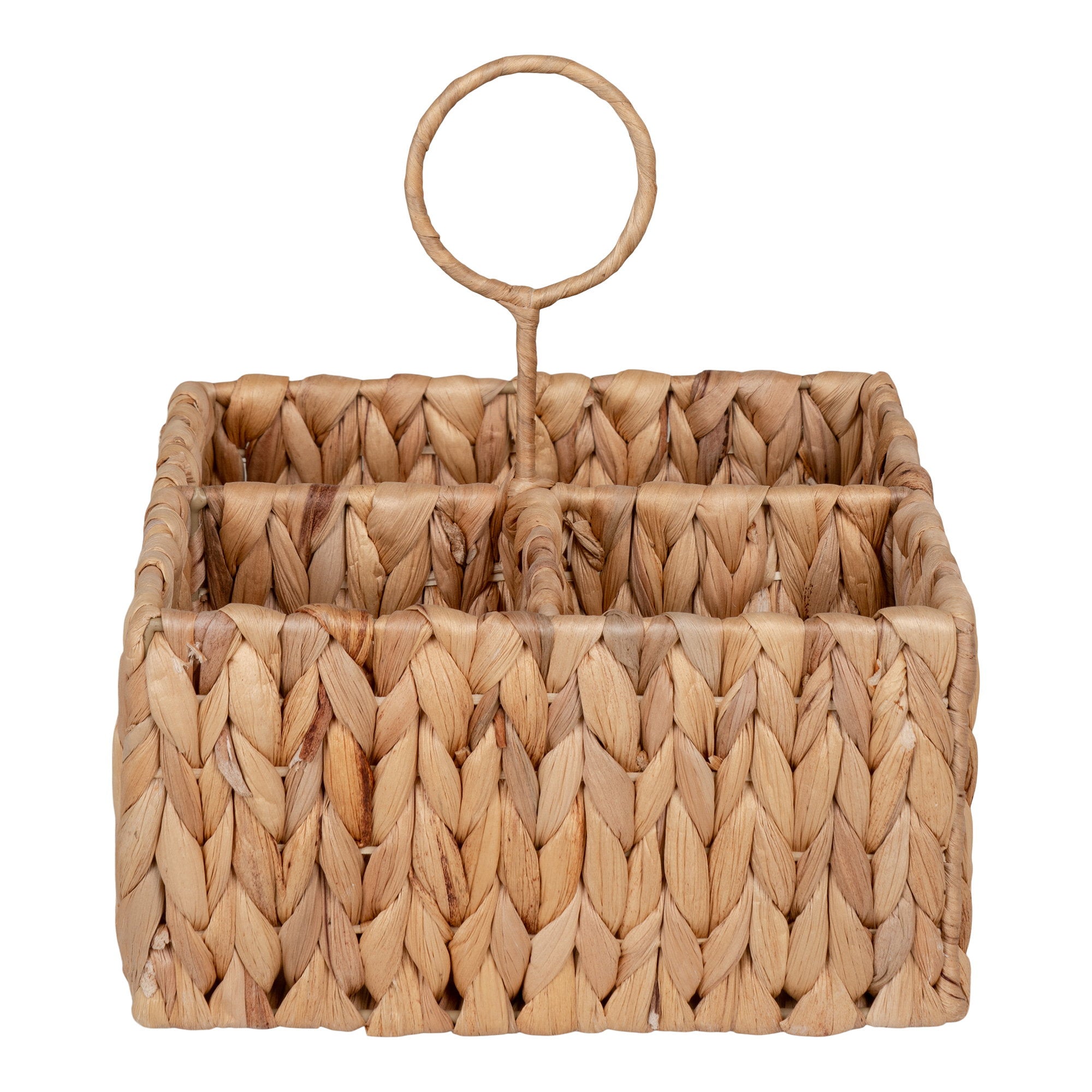 Panier organiseur Pleiku jacinthe tressée 4 compartiments vue de face poignée ronde