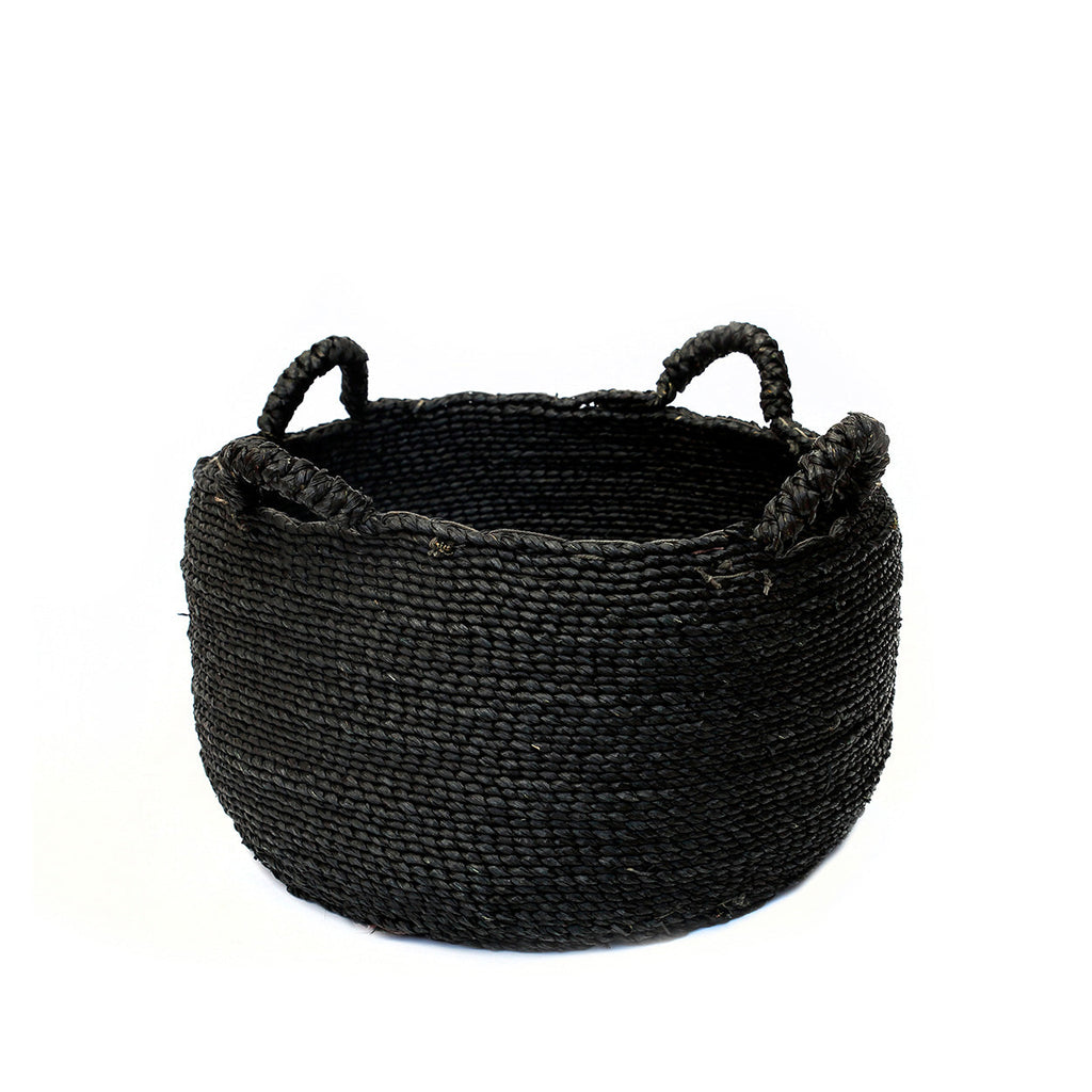 Panier plat Quatre Mains en jonc de mer noir moyen modèle