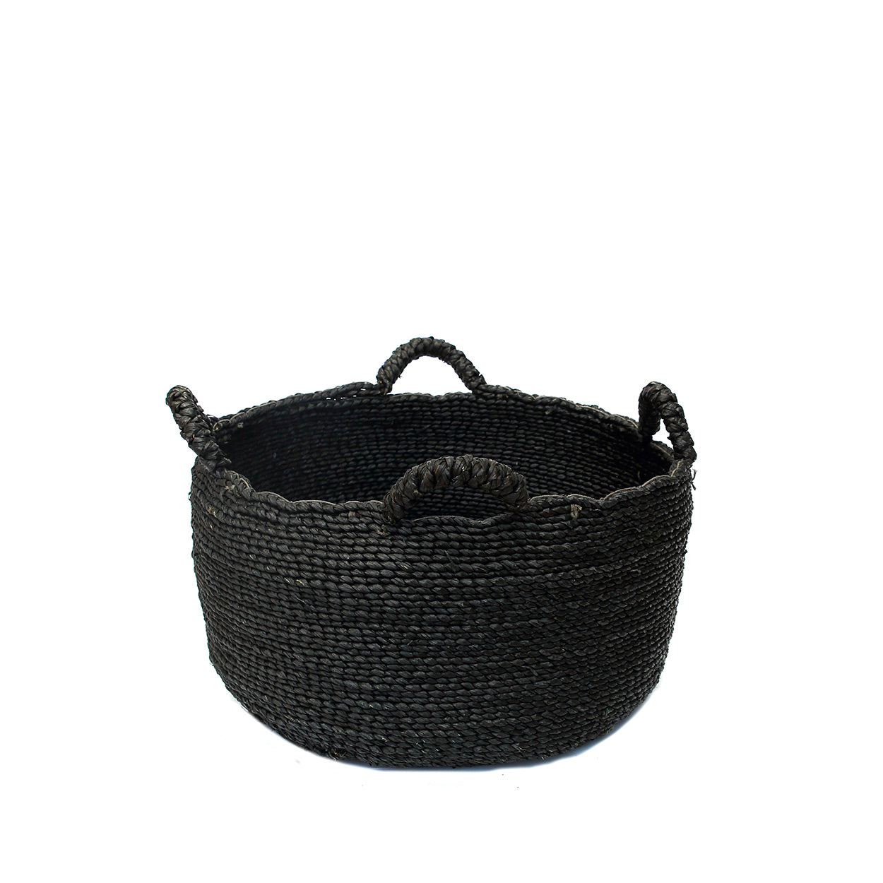 Panier plat Quatre Mains en jonc de mer noir petit modèle