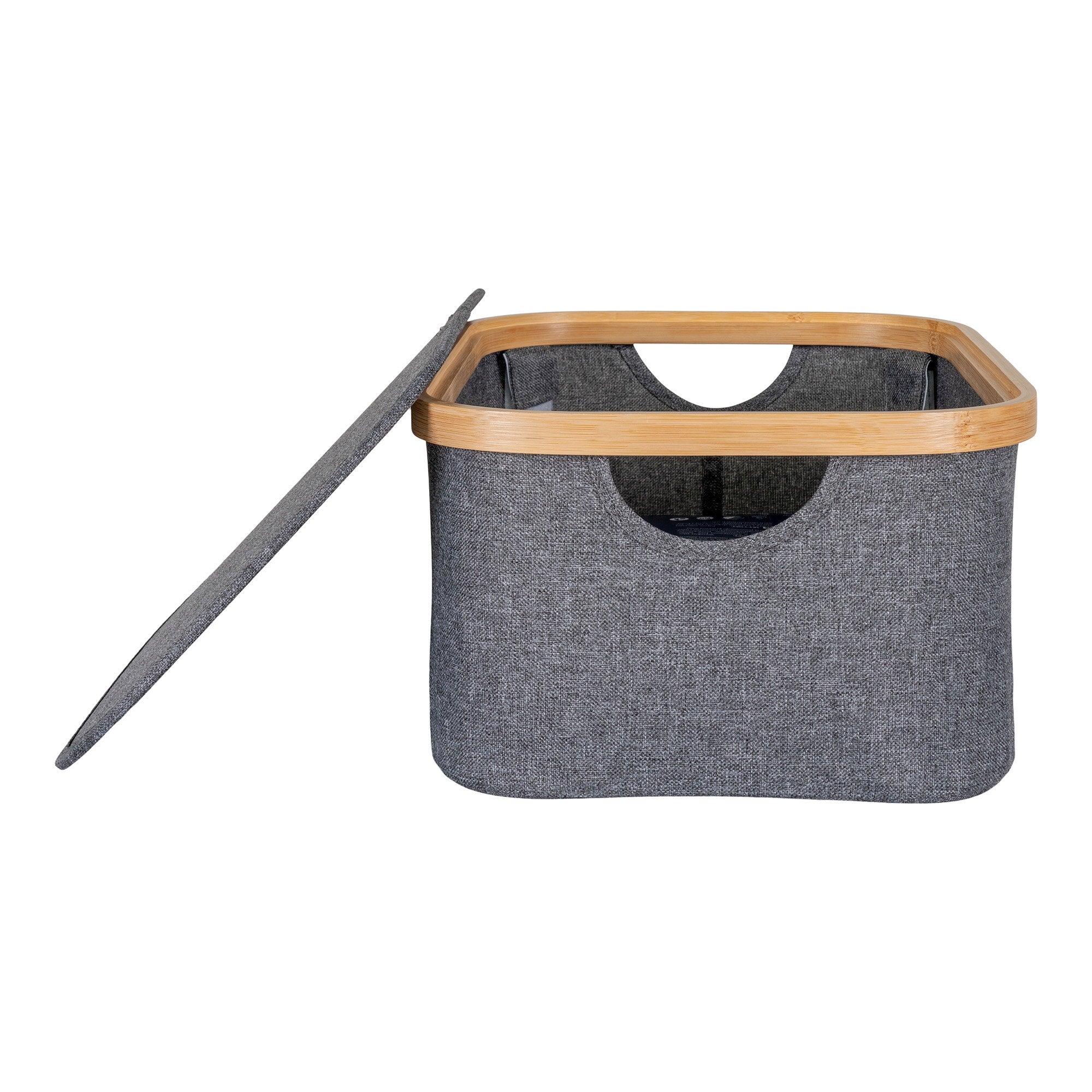 Panier Noto tissu gris ardoise bambou couvercle ouvert intérieur compartimenté