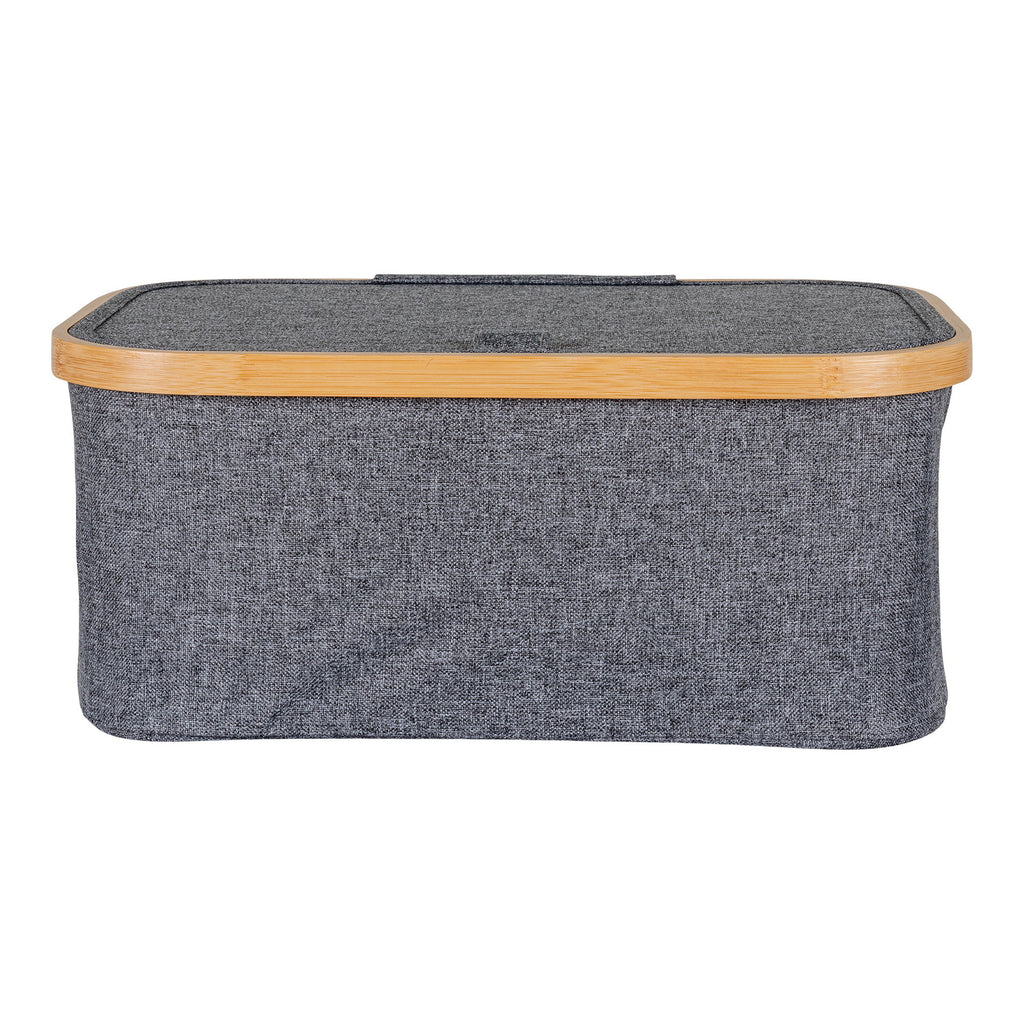 Panier Noto rangement tissu polyester gris bordure bambou naturel vue de dos