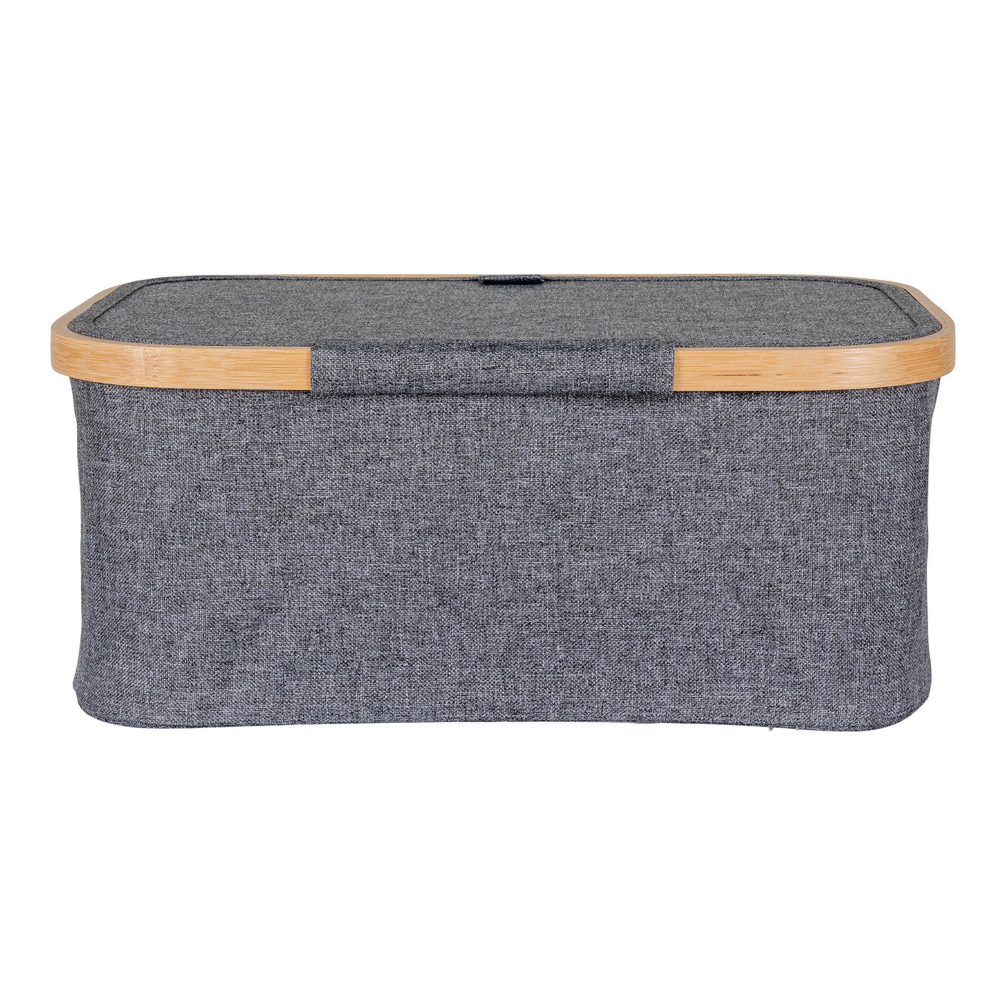 Panier Noto gris foncé 38x26 cm poignée tissu intégrée vue de face avec couvercle