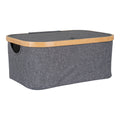 Panier rangement Noto gris foncé bordure bambou avec couvercle vue trois quarts
