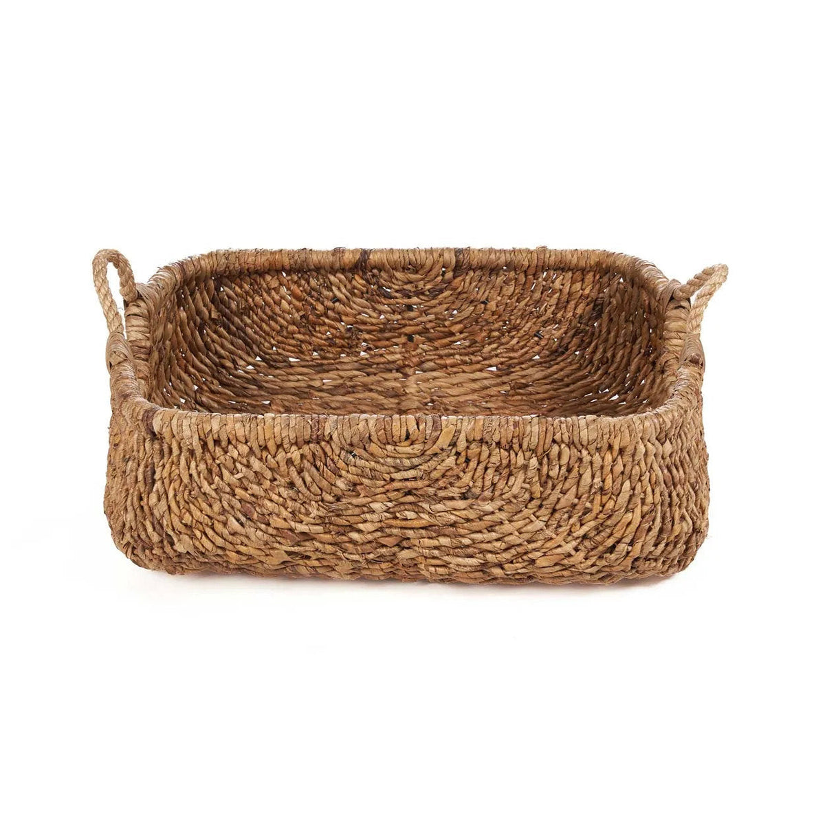 Panier Rayah en feuille de bananier vu de trois quarts en plongée avec son fond tressé