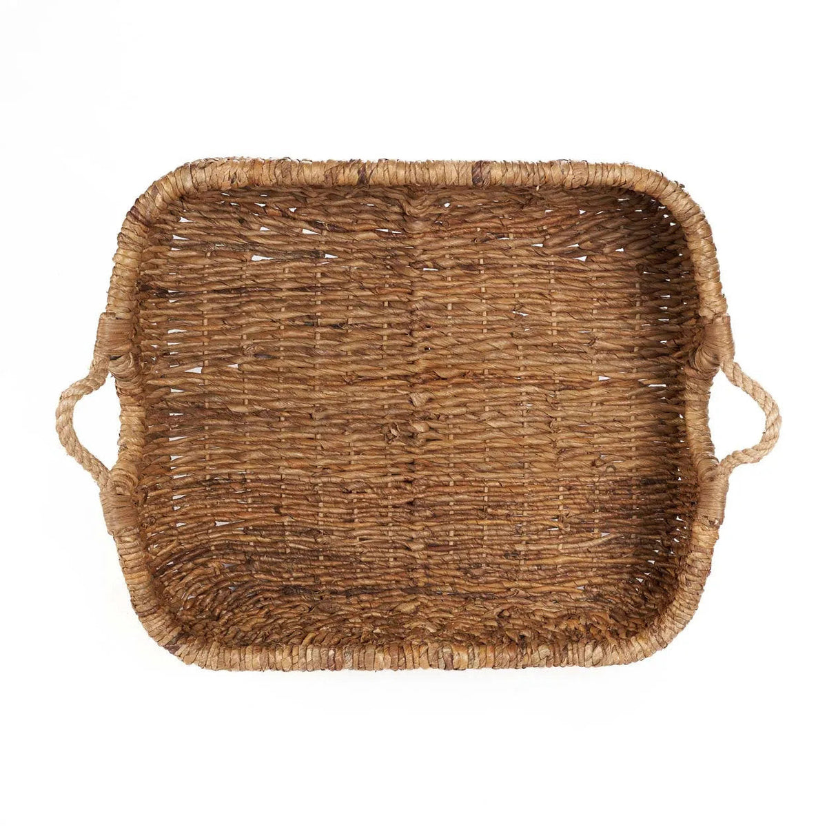 Panier rectangulaire Rayah en feuille de bananier vu de dessus avec ses angles arrondis et ses deux anses