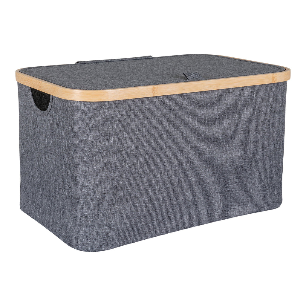 Panier Noto textile gris foncé cadre bambou avec couvercle vue trois quarts 45x30x25 cm