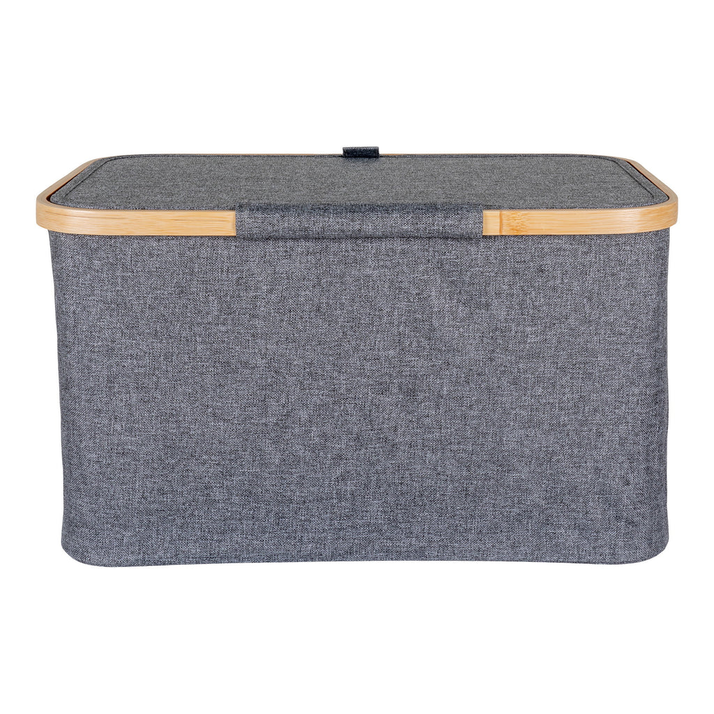 Panier Noto textile gris chiné cadre bambou couvercle fermé tirette vue de face