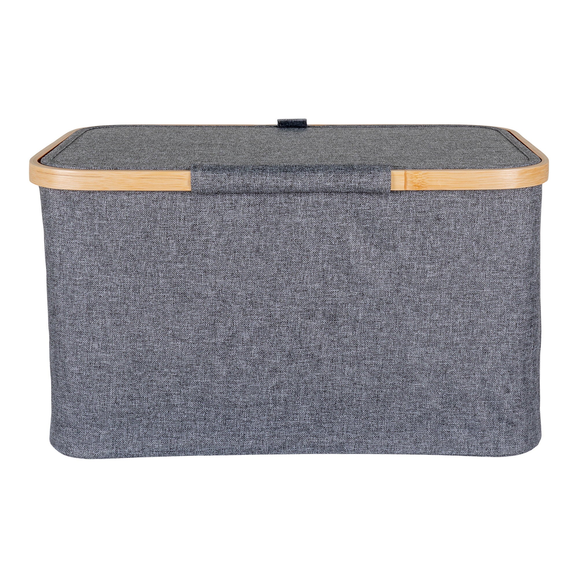 Panier Noto textile gris chiné cadre bambou couvercle fermé tirette vue de face
