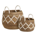 Set 2 paniers Altea feuille bananier naturel motif losanges ivoire anses coton blanc vue face