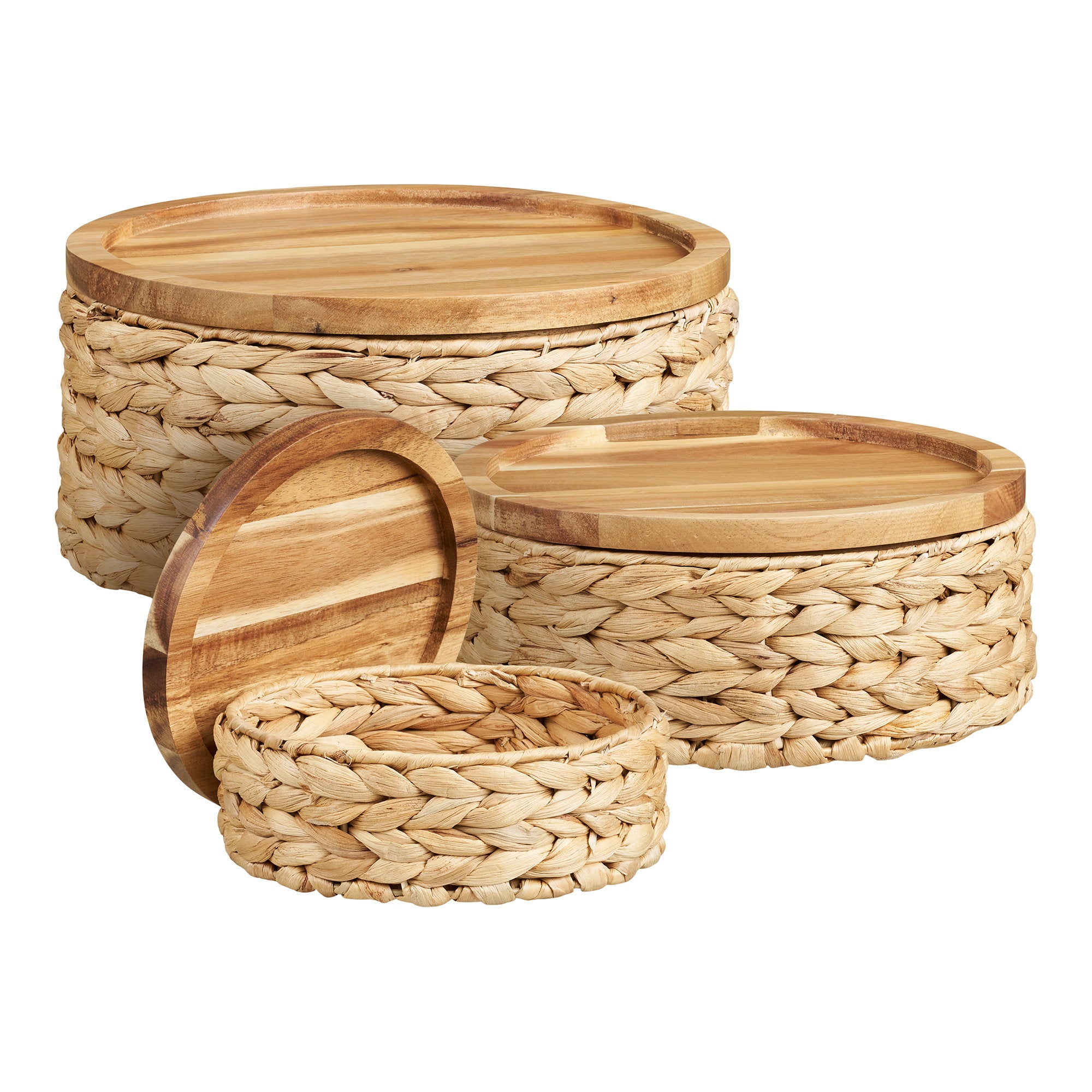 Set paniers Botofte 3 tailles couvercle bois ouvert petit panier sans couvercle fond blanc