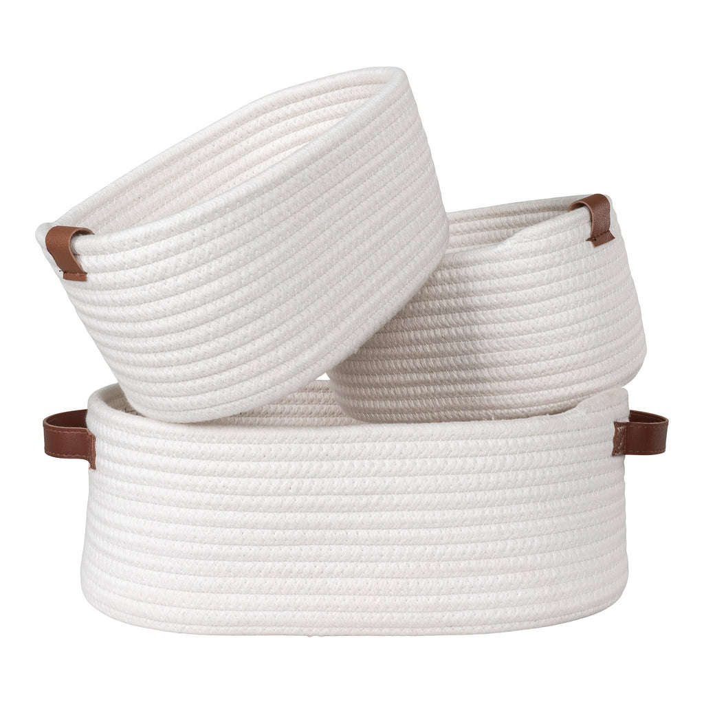 Paniers Jarana coton tressé blanc empilés vue angle texture corde naturelle