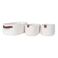 Lot 3 paniers coton tressé blanc Jarana anses cuir cognac vue trois quarts