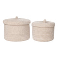 Paniers ronds Sebal coton tressé beige set de 2 avec couvercle poignée nouée vue de face
