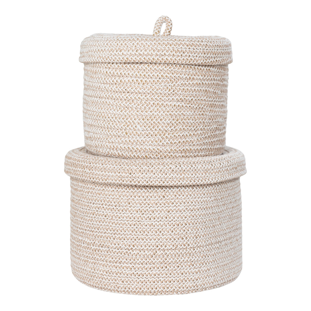 Paniers Sebal coton tressé beige superposés vue de face texture corde entrelacée