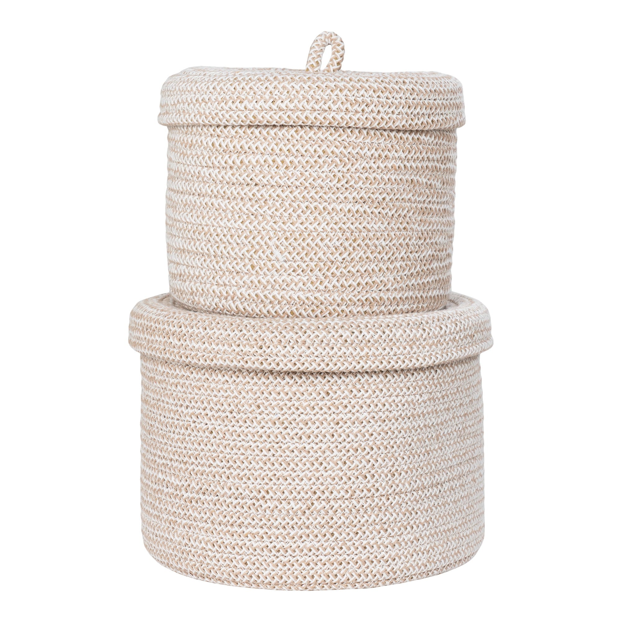 Paniers Sebal coton tressé beige superposés vue de face texture corde entrelacée