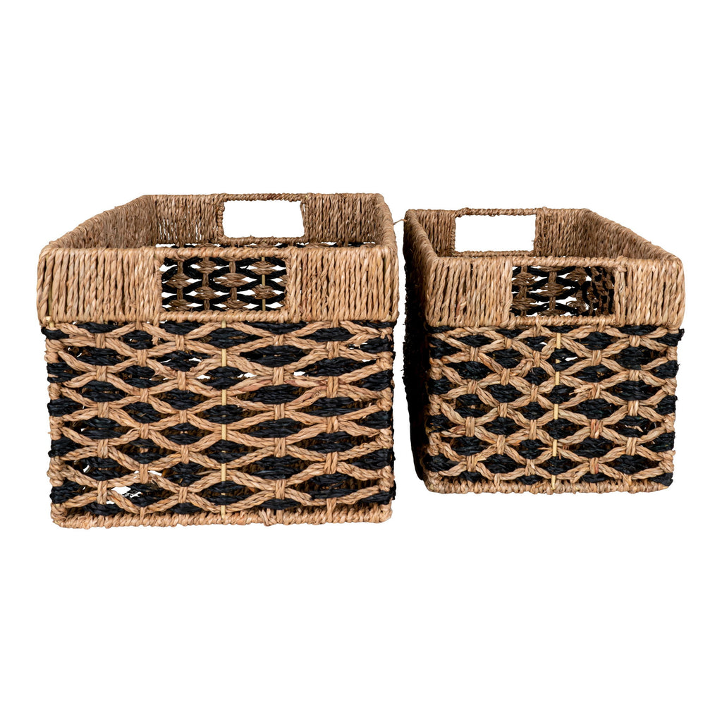 Paniers Salar jonc de mer noir naturel tressage losange graphique vue de face