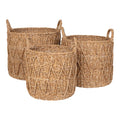 Set 3 paniers Krabi herbe mer motif losanges relief naturel anses torsadées vue trois quarts
