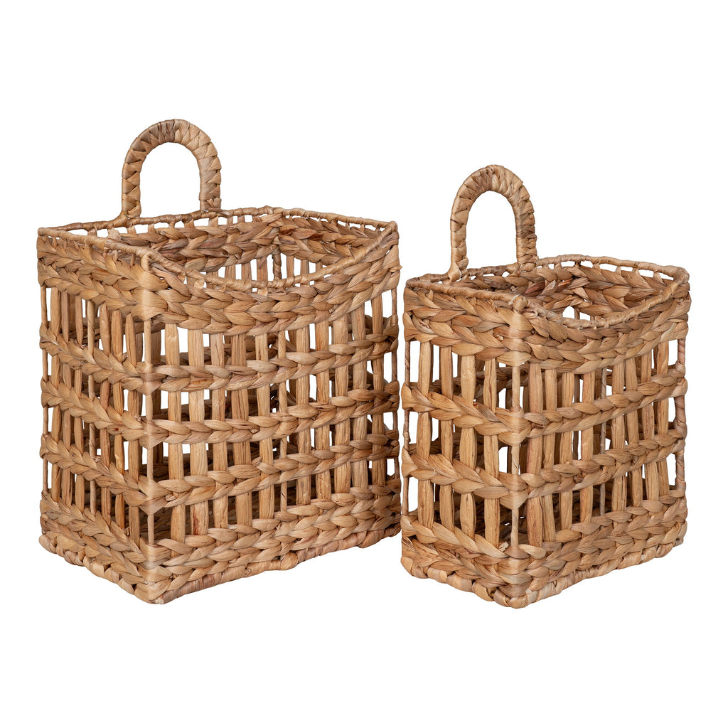 Set 2 paniers muraux Cala jacinthe eau tressée ajourée vue trois quarts fond blanc