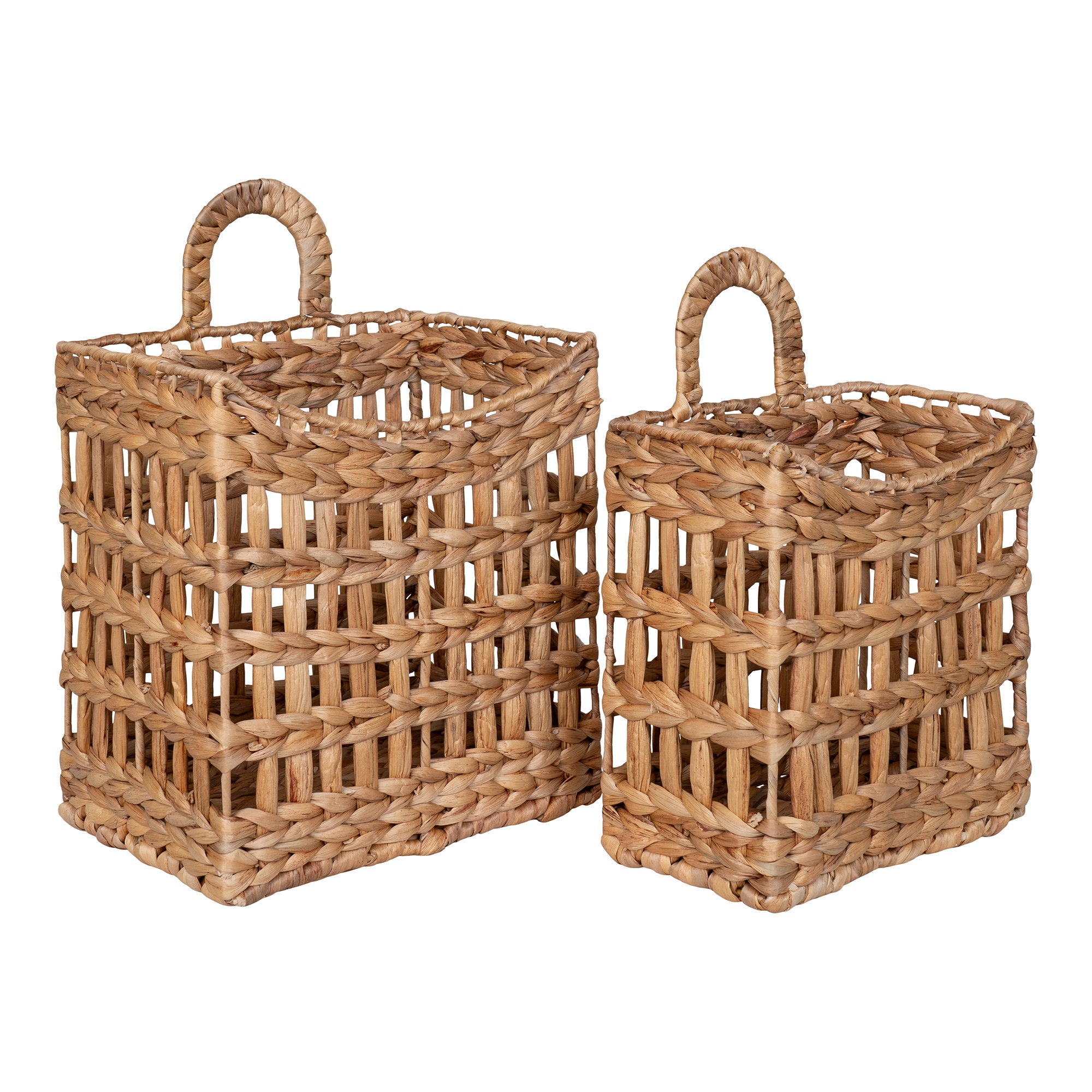 Set 2 paniers muraux Cala jacinthe eau tressée ajourée vue trois quarts fond blanc
