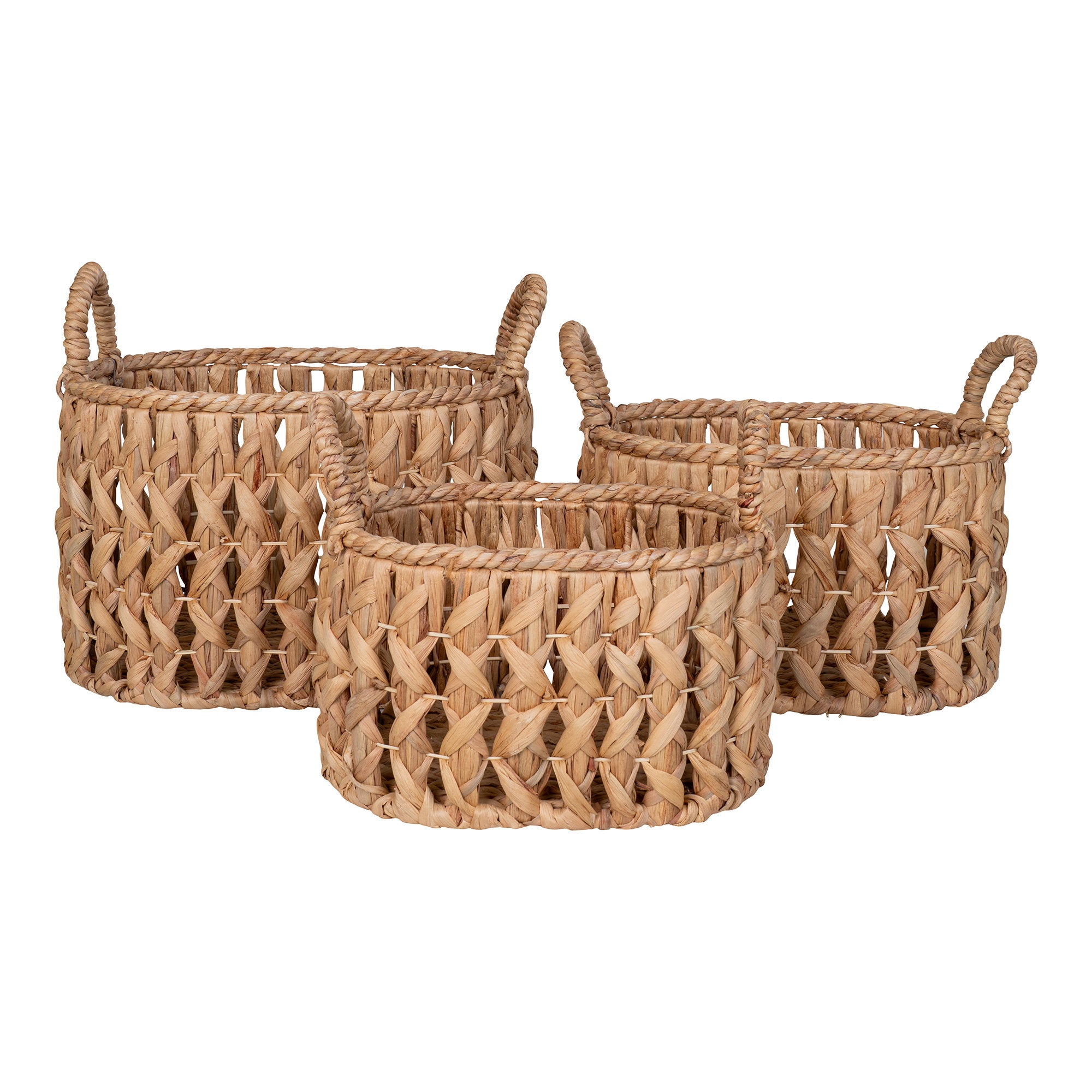 Paniers ronds Balerma jacinthe d'eau tressée naturelle set de 3 vue trois quarts dessus