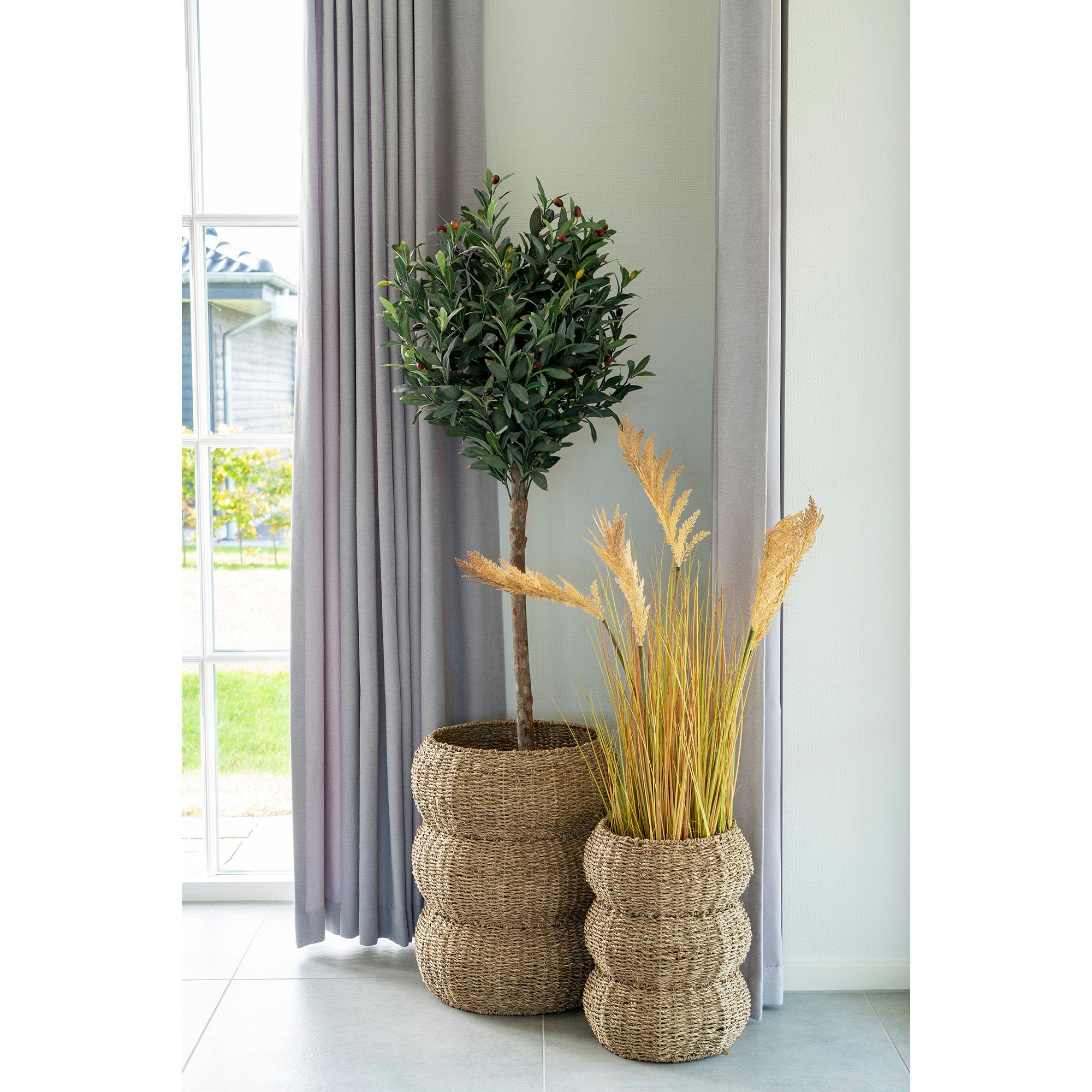 Paniers Sarbas jonc de mer naturel ambiance intérieur lumineux plantes décoration