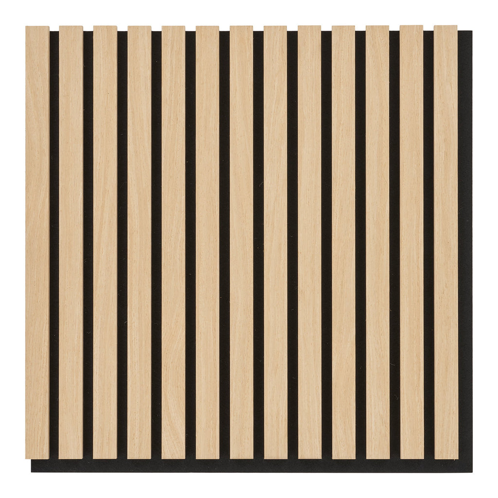 Panneau acoustique bois plaqué chêne naturel lames verticales 52x52 cm fond blanc