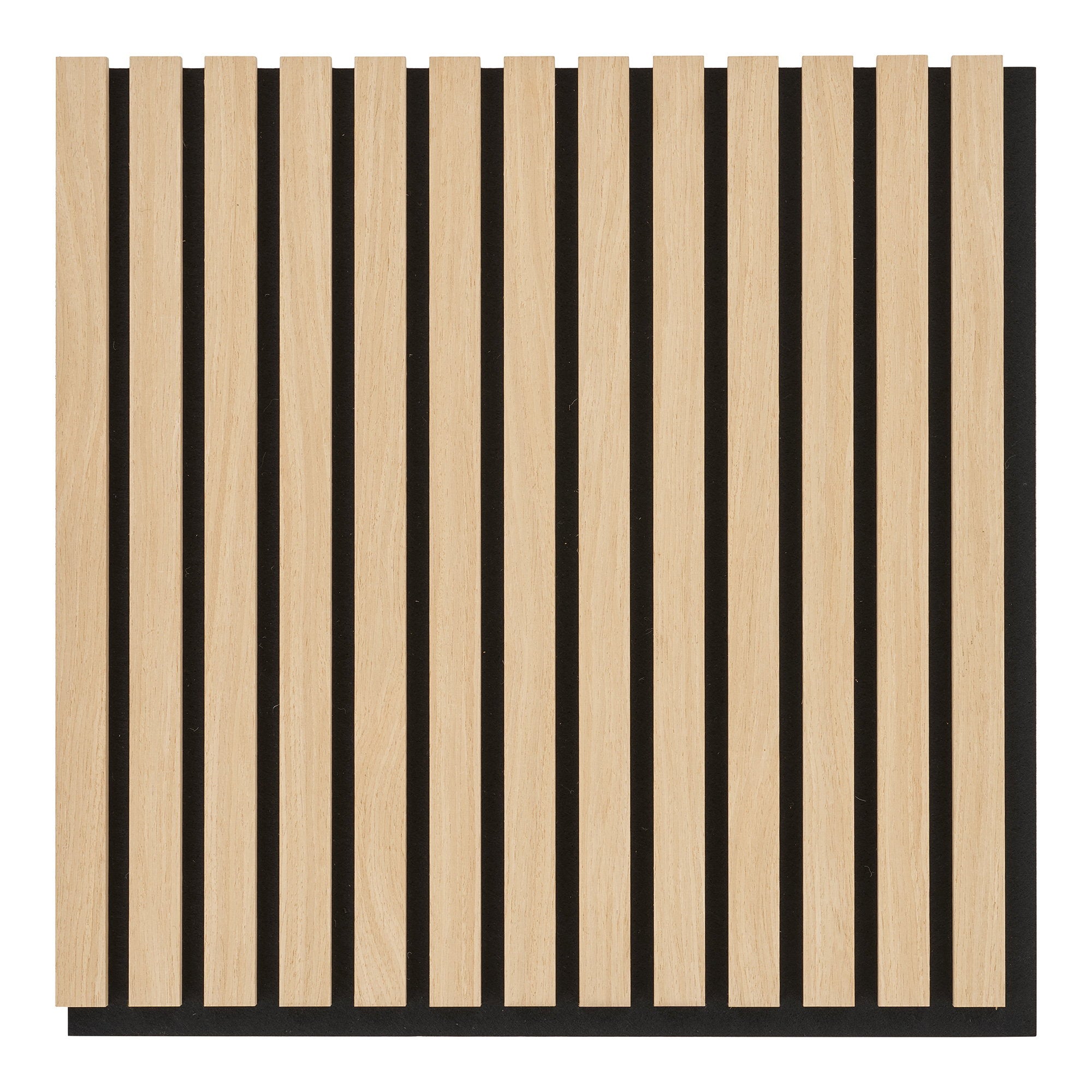 Panneau acoustique bois plaqué chêne naturel lames verticales 52x52 cm fond blanc