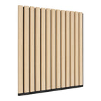 Panneau acoustique plaqué chêne naturel vue d'angle relief lames bois blond