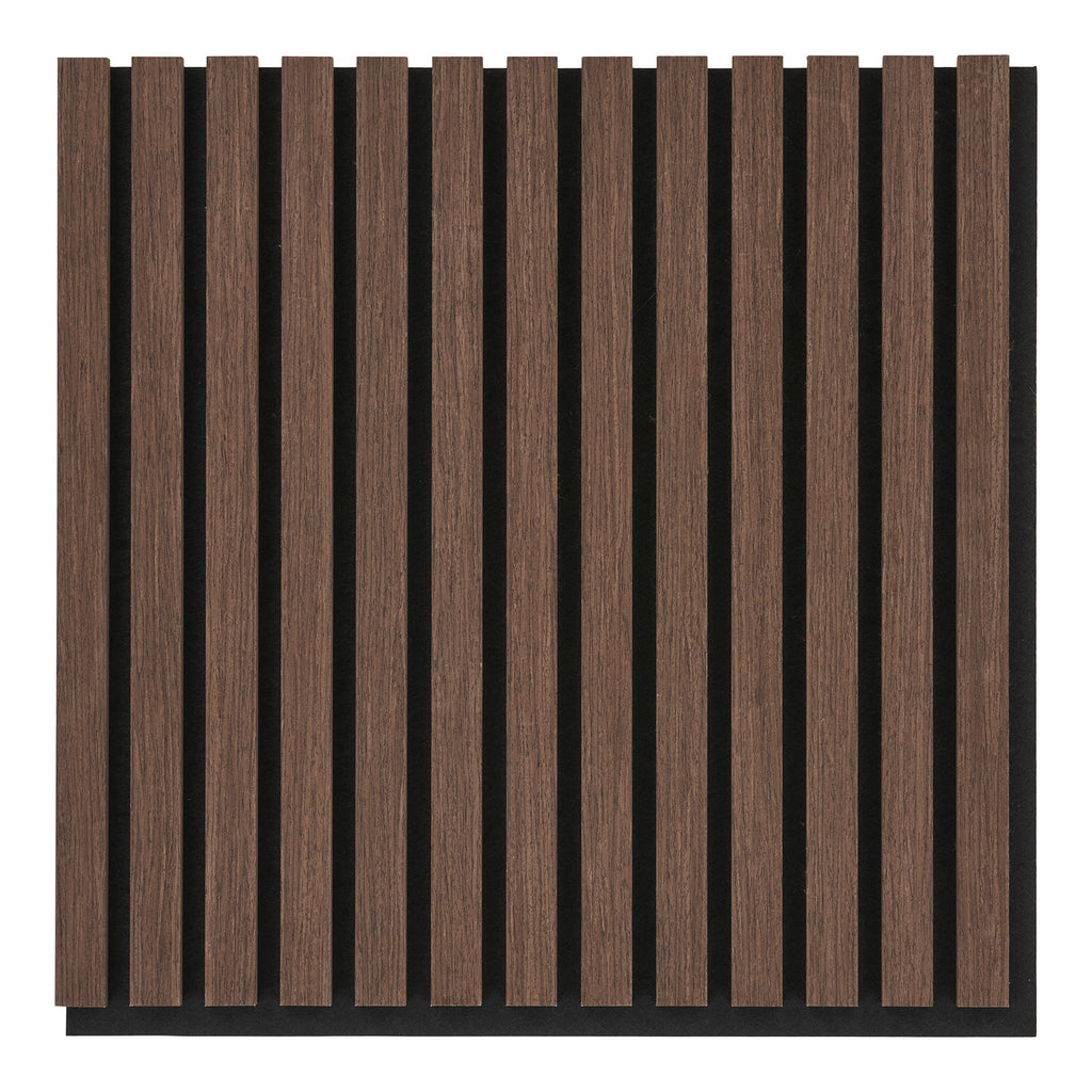 Panneau acoustique bois plaqué noyer lames verticales 52x52 cm fond blanc