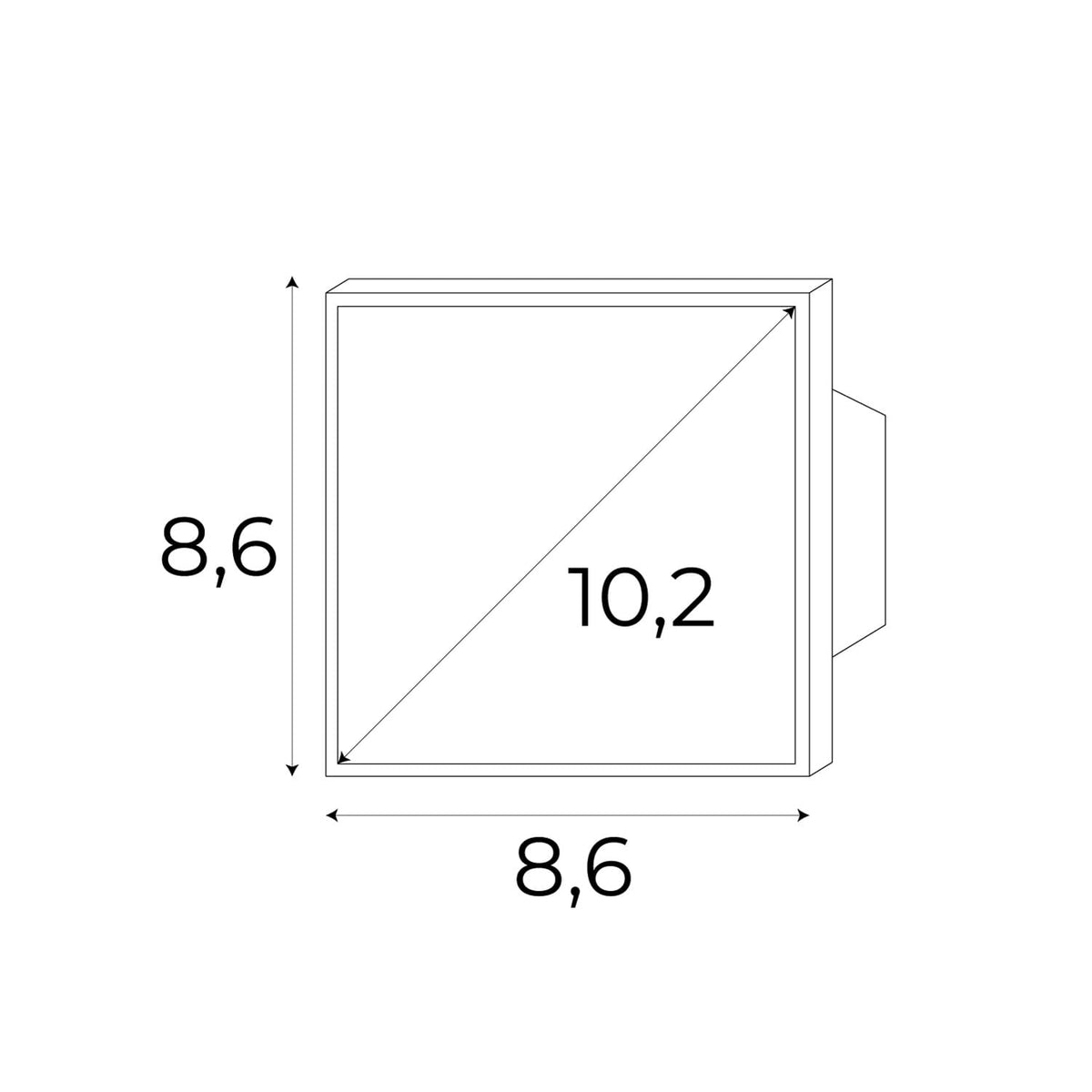 Schéma coté du panneau de commande Magnetic avec les côtés de la façade et la diagonale de l'écran