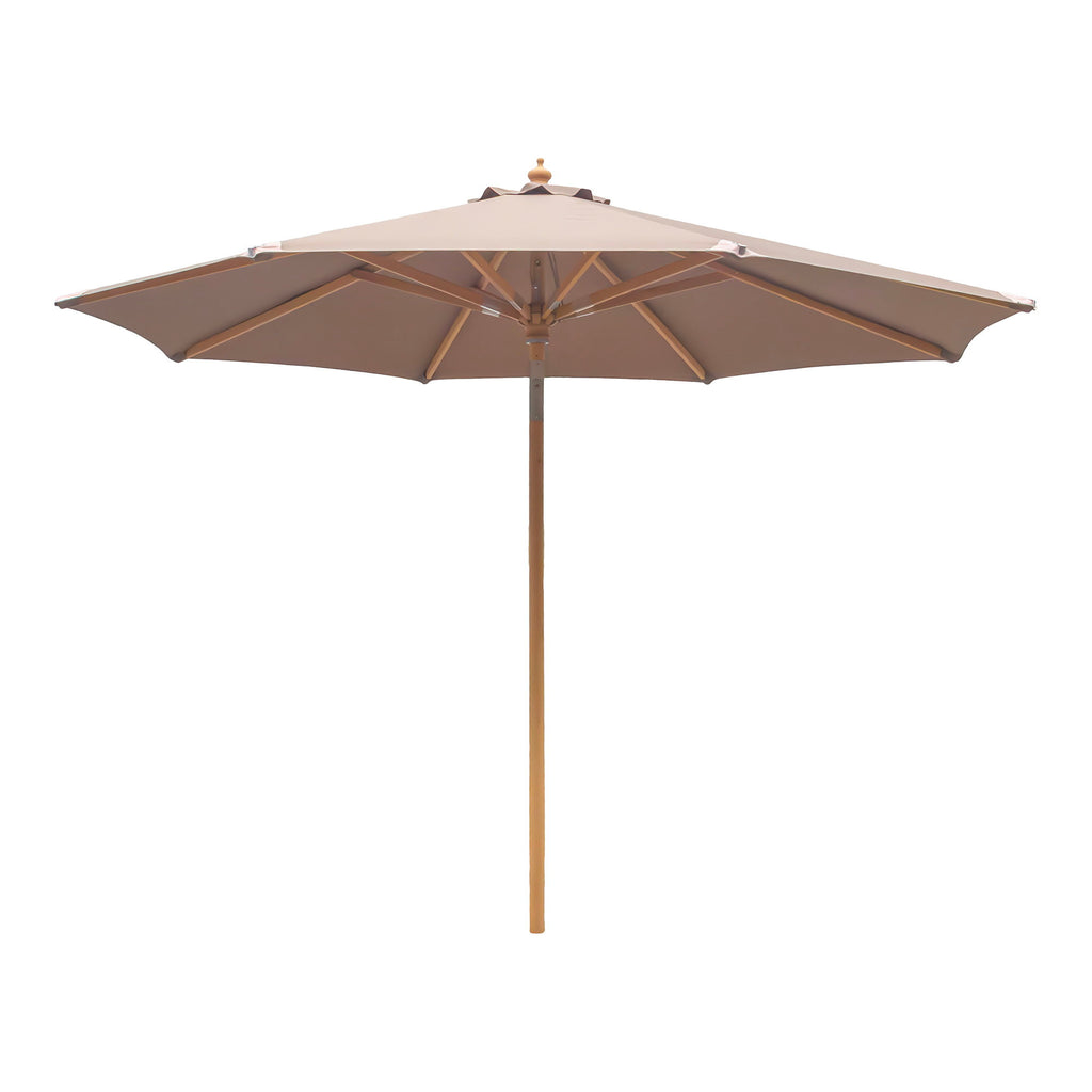 Parasol Austin bois FSC polyester taupe Ø300 cm inclinable, vue de face fond blanc